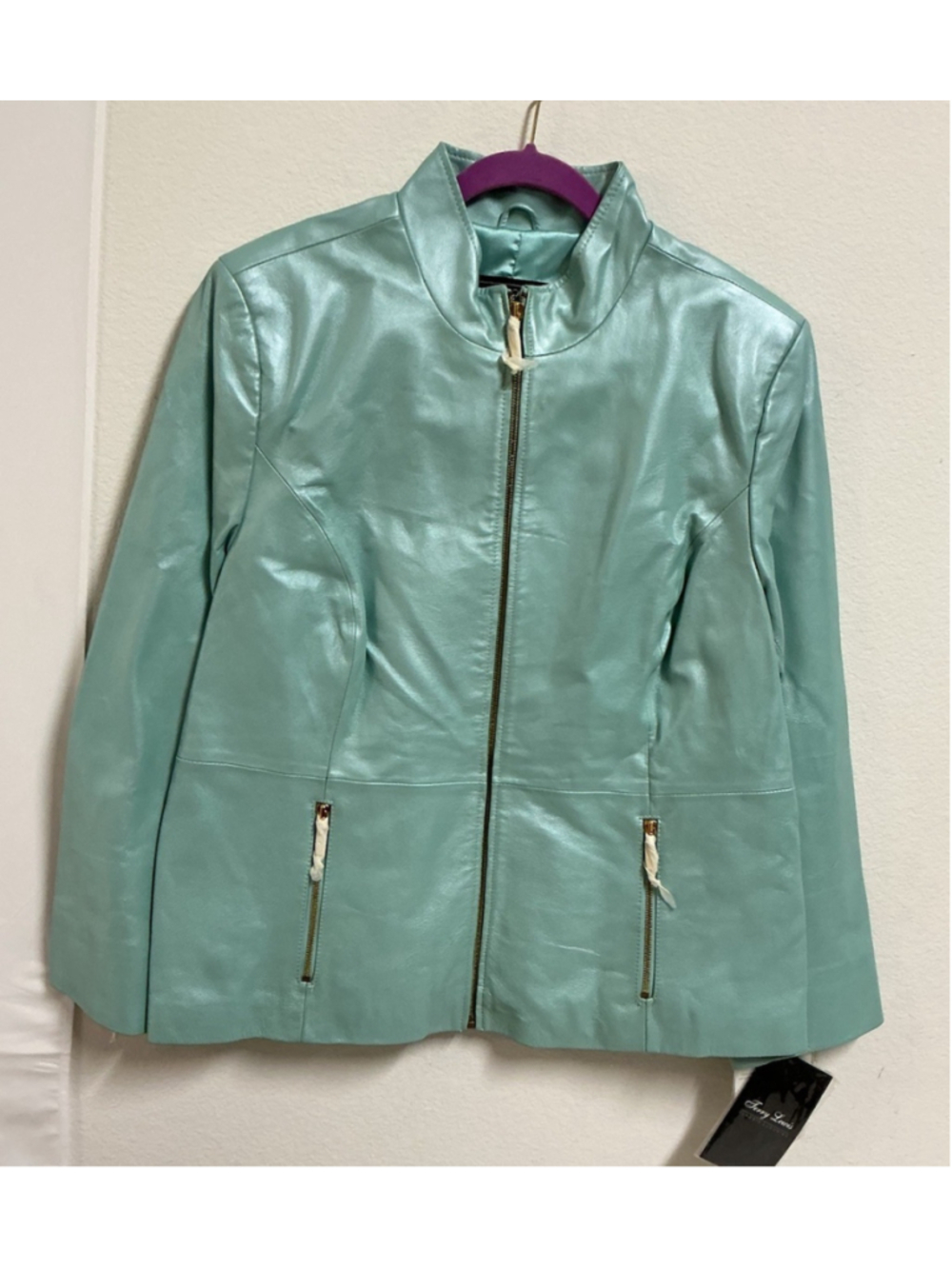 NWT Terry Lewis Leather Jacket 1X Plus Lavender Lilac Scallop Laser Cut Hem
